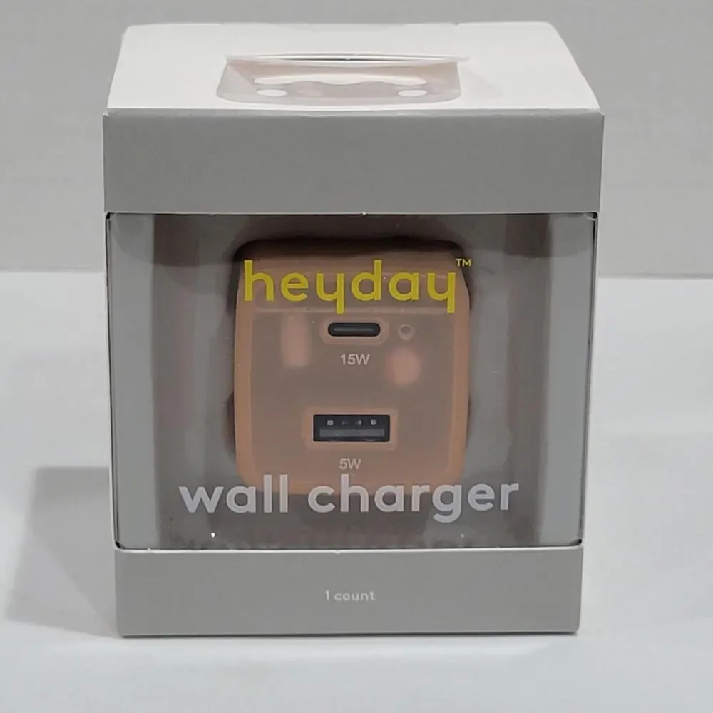 12pk heyday 2-Port USB-A and USB-C Wall Charger (Chrome, Black, Peach) New